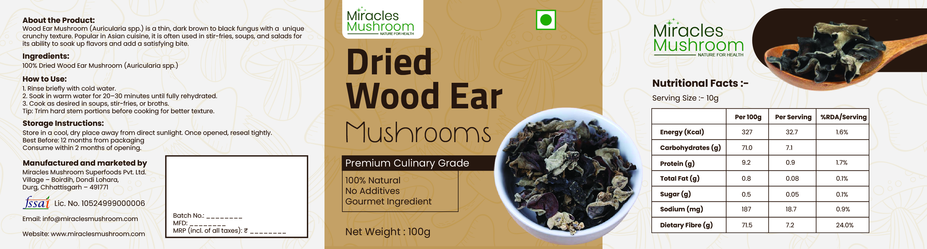 Miracles Mushroom's Dried Wood Ear (Black Fungus) Mushrooms 100g